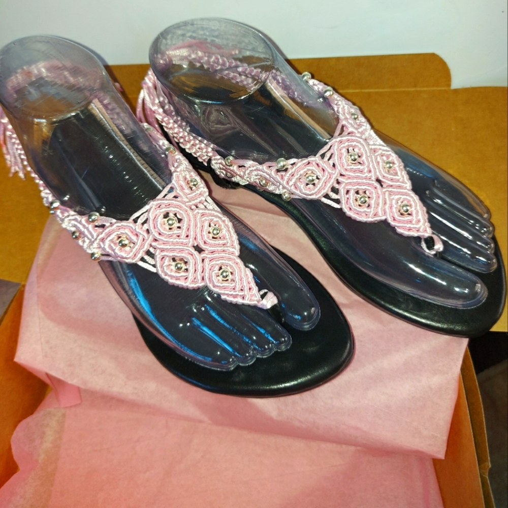 Baby pink with silver beads - Exclusively handmade sandals